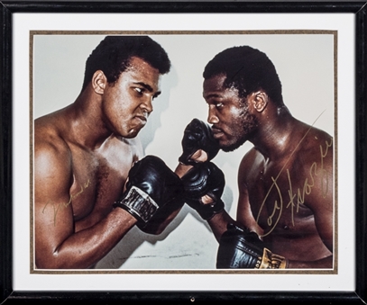 Muhammad Ali And Joe Frazier Dual Signed 16 x 20 Color Photograph In Framed Display (PSA/DNA)